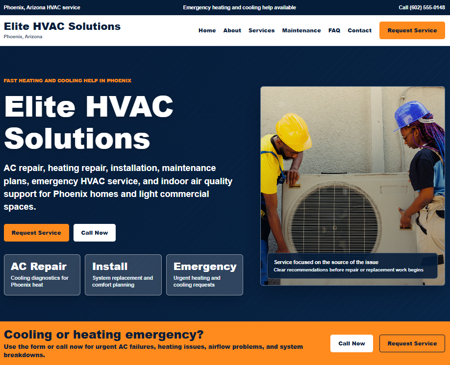Elite HVAC Solutions website preview